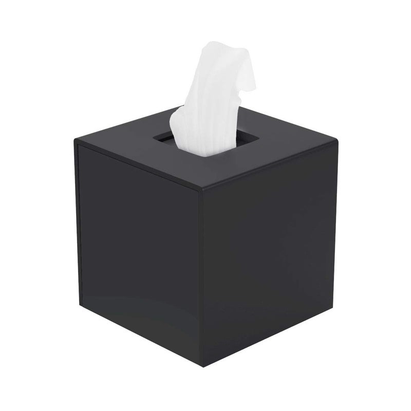 FEMELI Tissue Box Cover,Square Acrylic Tissues Paper Holder for Bathroom Bedroom Office,Black - Image 1